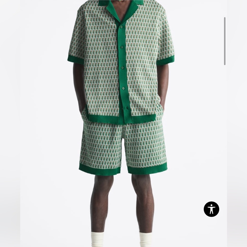 Zara Men’s Geometric Jacquard Knit Shirt and Shorts Set